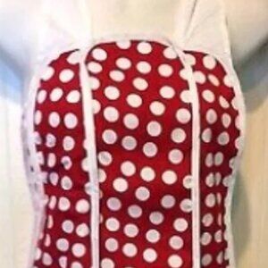 Unique Vintage Red Polka Dot 1940s 1950s Vintage Style Retro Pin Up Apron #27
